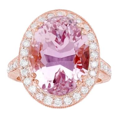 22.50 Karat Rosa Kunzit mit Diamantring Neu Roségold 14K