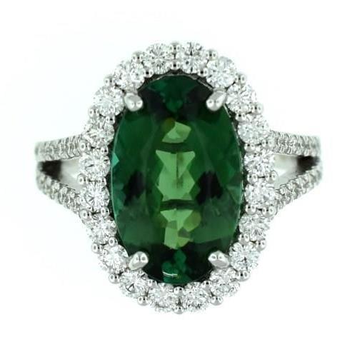 23 Kt Grüner Turmalin Und Diamant Ring 14K Weißgold