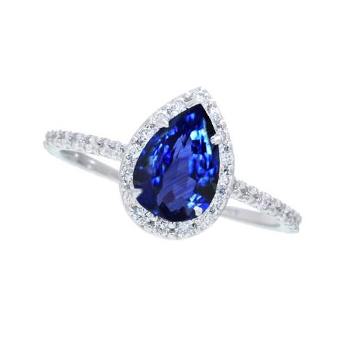 2,30 Karat Birnenschliff Sri Lanka Blauer Saphir & Runder Diamant Ring - harrychadent.ch