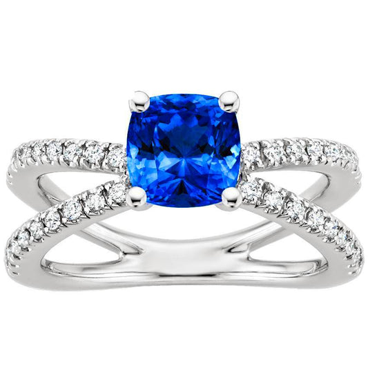 2,50 Karat Ceylon Saphir mit Diamanten Ring Weißgold 14K - harrychadent.ch