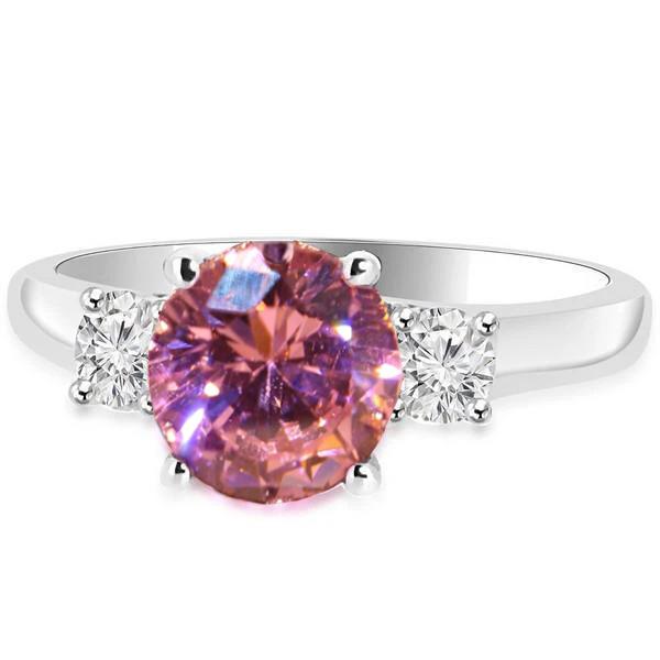 2,50 Karat Rundschliff Rosa Saphir Drei-Steine-Ring Gold Weiß 14K - harrychadent.ch
