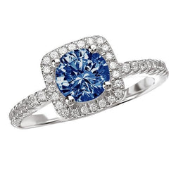2,51 ct. Runder blau-weißer Halo-Edelstein-Ring Weißgold 14K