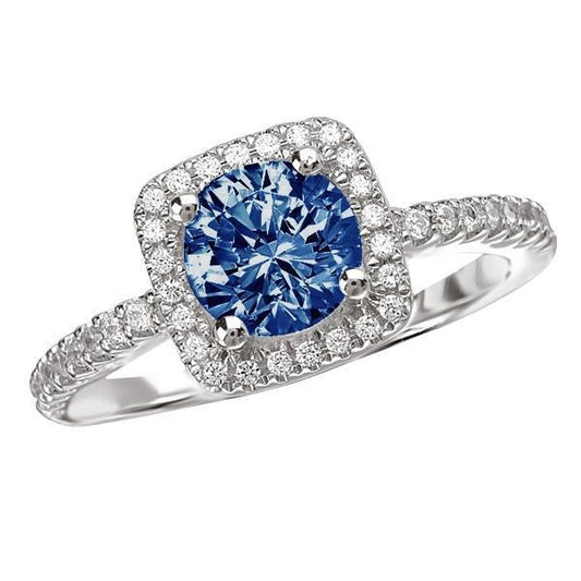 2,51 ct. Runder blau-weißer Halo-Edelstein-Ring Weißgold 14K - harrychadent.ch