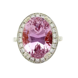 26 Karat Rosa Kunzit Halo Diamanten Ring Krappenset Weißgold 14K