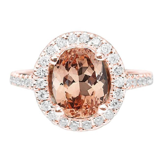 26,50 Kt Ovaler Morganit Und Diamanten Ring Roségold 14K - harrychadent.ch