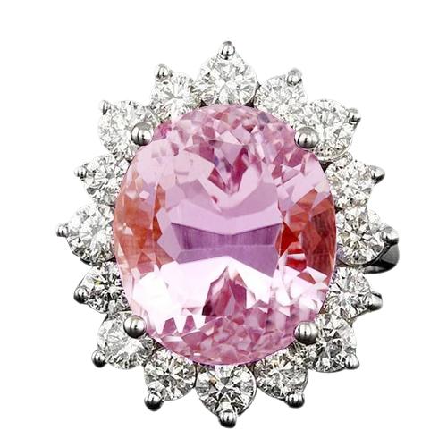 27 Kt Pink Oval Cut Kunzit Und Diamant Ring massiv Weißgold 14K - harrychadent.ch