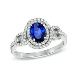 2,75 Karat Weißgold Ovaler Ceylon Saphir mit rundem Diamantring