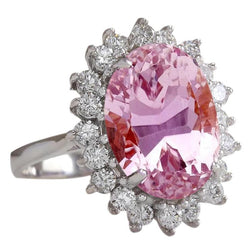 29,25 Karat Ovaler Kunzit-Ring mit runden Diamanten 14K Weißgold Neu