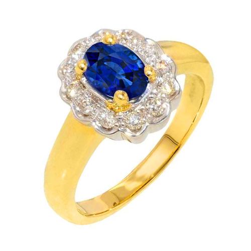 2.25 ct. sri lanka saphir diamanten halo ring two tone neu