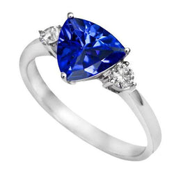 2.50 ct. Ceylon Blue Saphir Trillion Diamants 3-Stein-Ring