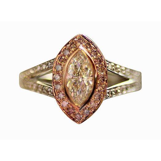 2.50 Karat F Vs1 Diamant Halo Edelstein Ring Zweifarbiger Goldschmuck