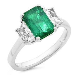 2.50 Karat Grüner Smaragd und Diamant 3 Steine Ring Weißgold 14K
