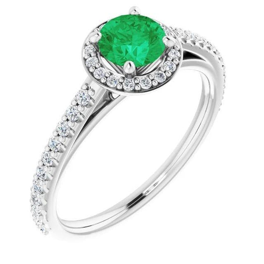 2.50 Karat Ring rund Halo Grün Smaragd Weißgold 14K - harrychadent.ch