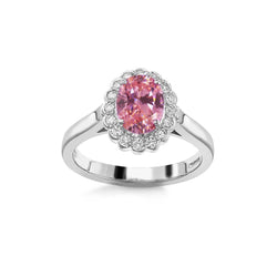 2.50 Kt. Jubiläumsring Gold mit rosa Saphir und runden Diamanten