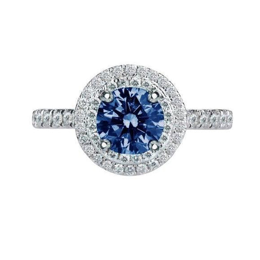 2.51 Karat runder blauer & weißer Diamant Ehering Edelstein