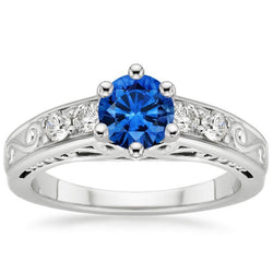 2.60 Karat Runder Ceylon Saphir Diamanten Ring 14K Weißgold