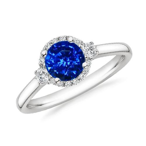 2.90 ct Solitaire mit Akzenten Ceylon Blue Saphir Diamanten Ring