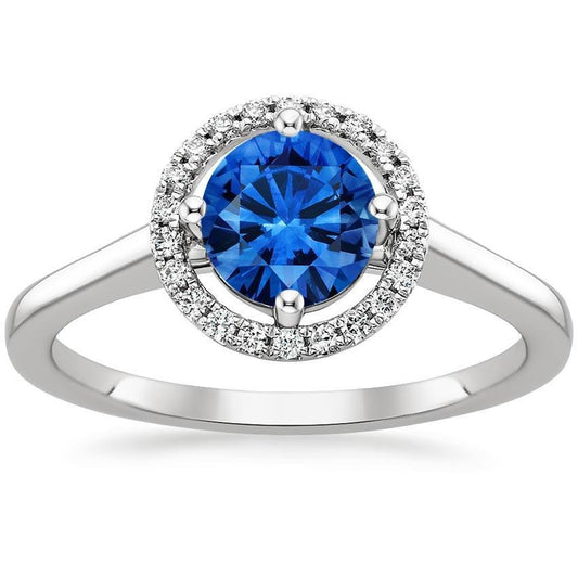2.90 Kt. Sri Lanka Saphir Diamanten Ring Vier Krappen Set Weißgold 14K