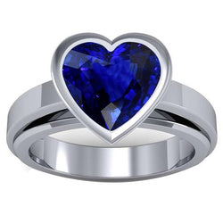 3 Karat Blauer Saphir Solitär Ring Herzförmige Lünette Set Gold 14K