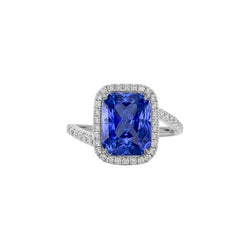 3 Karat Halo Blue Saphir Verlobungsring Tension Style Pave Diamant