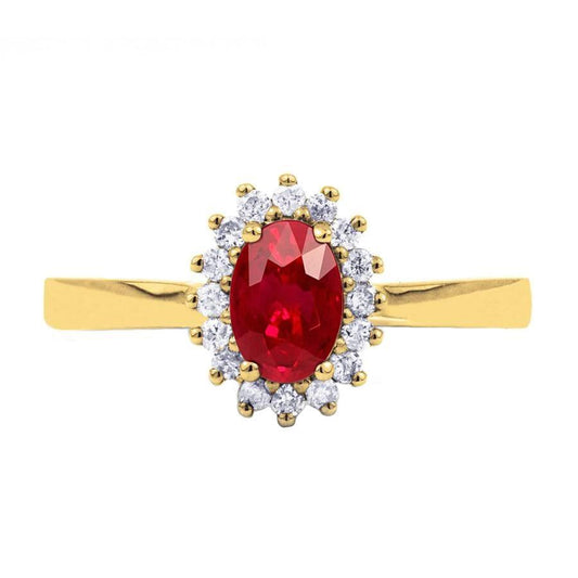 3 Karat Ovalschliff Ring mit rotem Rubin und rundem Diamanten Gelbgold Schmuck - harrychadent.ch