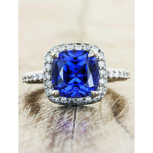 3 Kt. Ceylon Saphir Halo Diamant Ehering massiv Weißgold 14K - harrychadent.ch