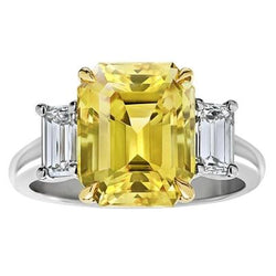 3 Stein 4,50 Karat Gelber Saphir & Diamanten Ehering Gold 14K