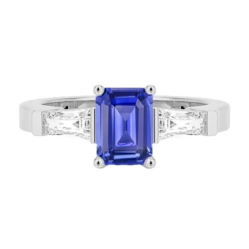 3 Stein Baguette Diamanten Blauer Saphir Ring Smaragdschliff 1,75 Karat - harrychadent.ch