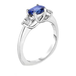 3 Stein Diamant & blauer Saphir Ring 2,25 Karat Gold U Krappenfassung