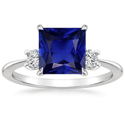 3 Stein Diamant & Prinzessin Blauer Saphir Ring Konischer Schaft 5,50 Karat