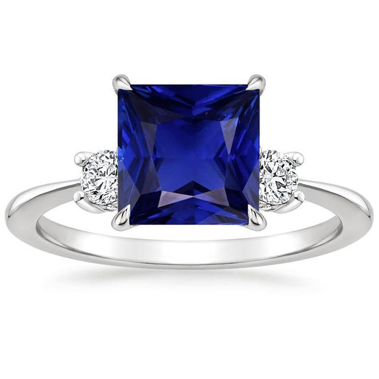 3 Stein Diamant & Prinzessin Blauer Saphir Ring Konischer Schaft 5,50 Karat - harrychadent.ch