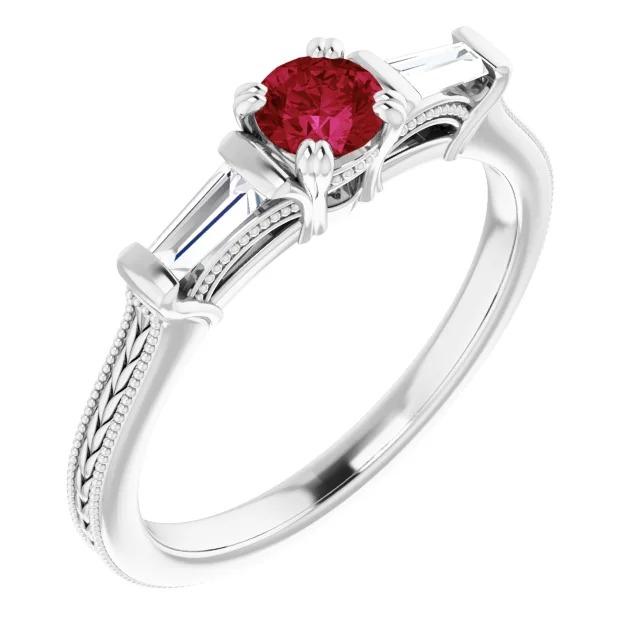 3 Stein Diamant Rubin Ring Vintage-Stil 2 Karat Milgrain Schmuck - harrychadent.ch