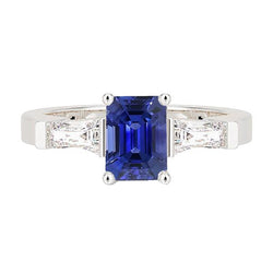 3 Stein Diamant Smaragdblauer Saphir Verlobungsring 2.50 Karat