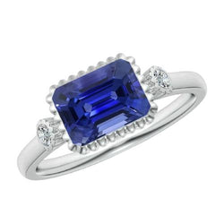 3-Stein-Jubiläumsring Lünette mit Diamant & blauem Saphir 2,75 Karat