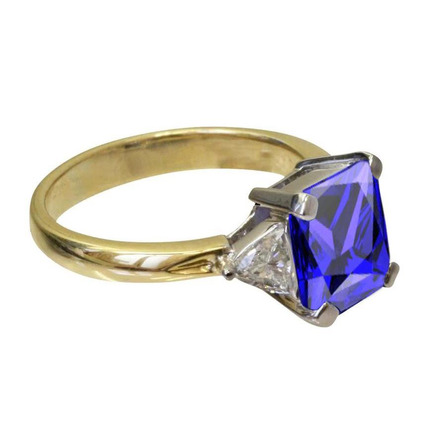 3-Stein Prinzessin Schliff Tansanit Diamant 3,50 Karat Zweifarbiger Ring
