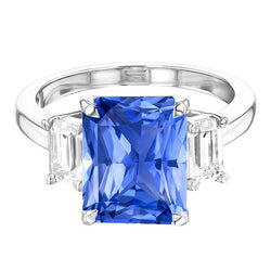 3 Stein Ring Strahlender Saphir & Smaragd Diamant Schmuck 4 Karat