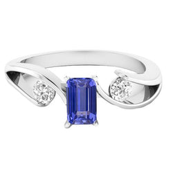 3 Stein Smaragdblauer Saphir Ring Spannung Stil Diamanten 2,50 Karat