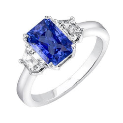 3 Stein Trapezoid Diamant Schmuck 3 Karat Strahlender Ceylon Saphir Ring
