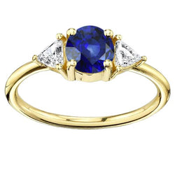 3 Stein Trilliant Diamant Ring 2 Karat Gelbgold Ceylon Saphir