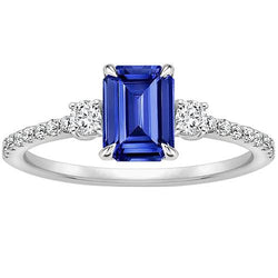 3 Steine akzentuierter Verlobungsring Ceylon Saphir & Diamant 4,25 Karat