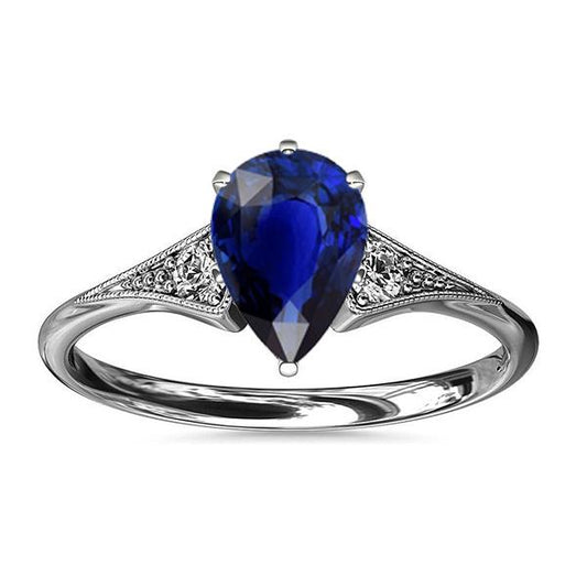 3 Steine Antik-Stil Blauer Birnen-Saphir-Ring & Diamanten 3,25 Karat - harrychadent.ch