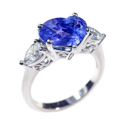 3 Steine Birne Diamant & Herz Blauer Saphir Ring 3 Karat Goldschmuck
