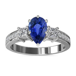 3 Steine Blauer Saphir Ring Prinzessin & Runder Diamant Akzent 3.50 Karat