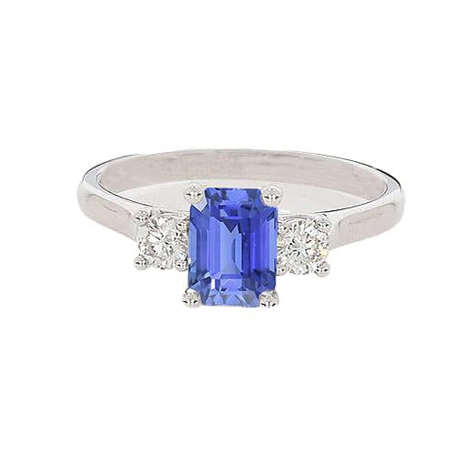 3 Steine Blauer Saphir Smaragd & Runder Diamant Ring 2,50 Karat - harrychadent.ch