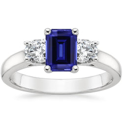 3 Steine Blauer Smaragd Saphir Diamant Ring 2,50 Karat