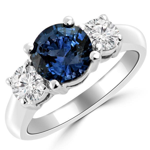 3 Steine Ceylon Blauer Saphir & Diamant Ring 4,50 Karat Weißgold 14K - harrychadent.ch