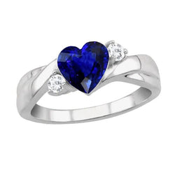 3 Steine Ehering Blaues Saphir Herz & Runde Diamanten 1,75 Karat