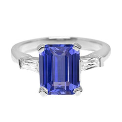 3 Steine Ehering Smaragd Saphir & Baguette Diamanten 2,50 Karat