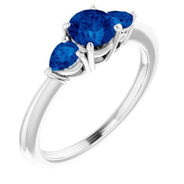 3 Steine Ring 1,50 Karat Rund Ceylon Blaue Saphire Weißgold 14K - harrychadent.ch
