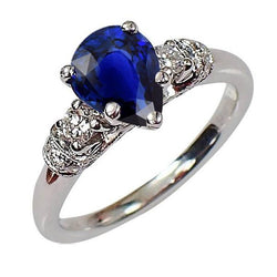 3 Steine Ring Antiker Stil Birne Ceylon Saphir & Diamanten 2 Karat
